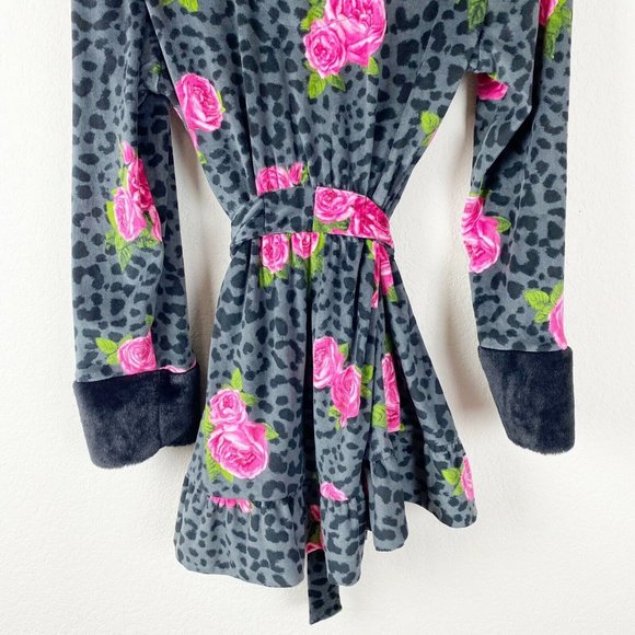 BETSEY JOHNSON Black Pink Plush ROBE CHEETAH - Picture 4 of 8